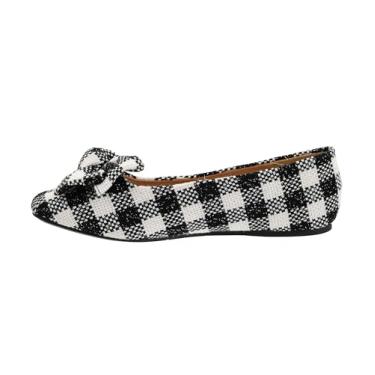 Imagem de Corkys Footwear Sapatilhas de balé Hey Girl Sugar Rush – Um sapato chique com detalhe de laço, palmilhas acolchoadas para conforto o dia todo e um design moderno e elegante, Xadrez preto e branco, 36