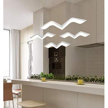 Imagem de Luminária pendente moderna de mesa de jantar LED com controle remoto, luminária pendente branca regulável, design de gaivota, luminária de teto de acrílico e metal para sala de jantar e quar