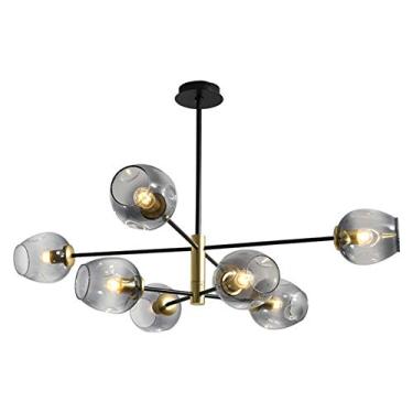 Imagem de Lustre de luxo com cúpula de vidro transparente, pendente para sala de estar, sala de jantar, hall de entrada, cozinha, banheiro, quarto, corredor, 8 lâmpadas, 108 x 65 cm