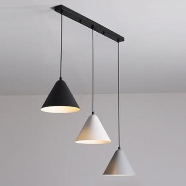 Imagem de Luminária pendente de 3 luzes, lustre de mesa de jantar, cone de metal, luminária suspensa de teto E27, luminária de ilha de cozinha, luminária de suspensão para restaurante