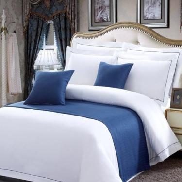 Imagem de Cachecol de corredor de cama de hotel, colchas de cor sólida, cobertas, proteção, decoração de cama moderna, toalha de cama de luxo para quarto twin queen king size azul 2||50 x 210 cm para cama de