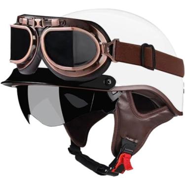 Imagem de Capacete De Motocicleta De Rosto Aberto Retrô Para Adultos Half Shell Capacete Vintage Half Shell Capacete De Motocicleta Alemão Com óculos De Ciclismo Capacete De Meia Face Retrô, D, M