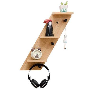 Imagem de Prateleira de parede - Rack de madeira de 3 andares cabide gancho rack guarda-chuva suporte porta-retrato porta-vaso de flores (cor: B1)