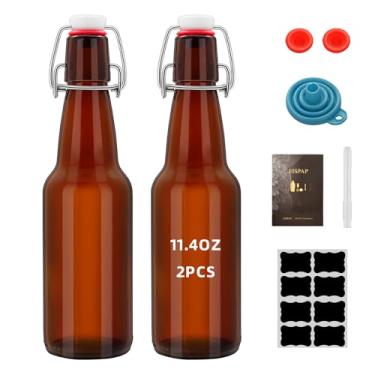 Imagem de 2 garrafas de cerveja âmbar com tampas flip, garrafa de vidro de 340 g com tampa giratória para tampas herméticas, kombucha para fermentação e fermentação caseira, extrato de baunilha, bebidas, água