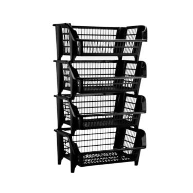 Imagem de Cesto Cestao Empilhavel Preto Expositor Reforçado Organizador Estoque Dispensa Loja (4)