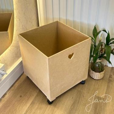 Imagem de Caixa organizadora de brinquedos infantil com rodas em MDF (Cru coração)