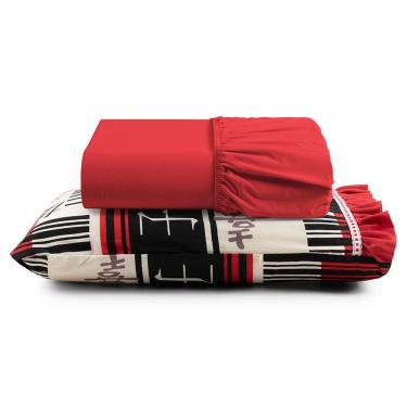Imagem de Jogo Cama Lençol Fiore Solteiro Estampado 180 Fios 100% Algodão com Babadinho 2 Peças Vermelho Oriental Japonês