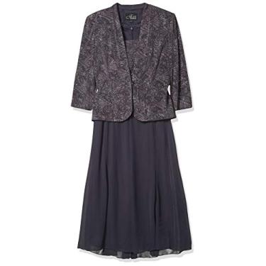 Imagem de Alex Evenings Vestido feminino com comprimento de chá, perfeito para casamentos, eventos formais (tamanhos pequenos e regulares), Fumê, 50