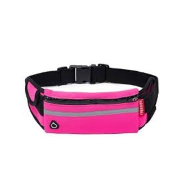 Imagem de Pochete Esportiva Impermeável Slim (Rosa) | Ajustável para Corrida e Academia | Saída para Fones, Zíper Reforçado e Antifurto