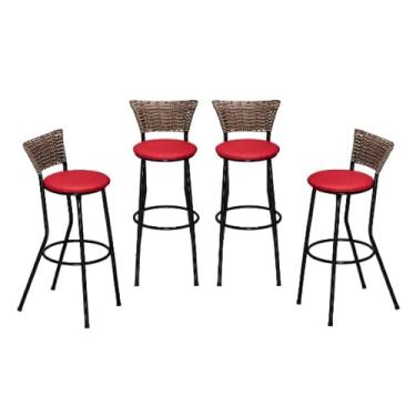 Imagem de Banquetas Alta, Kit 4 Banco Banqueta Banco Alto Cozinha Americana Bancada Churrasco Balcão(Vermelho,Cappuccino)