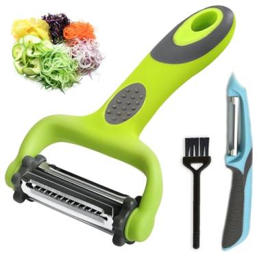 Imagem de Bestac Descascador multifuncional 3 em 1 de frutas e vegetais - Lâmina de aço inoxidável para descascar/Julienning/fatiar, cabo antiderrapante ideal para batatas/pepinos/maçãs, uso diário (3)