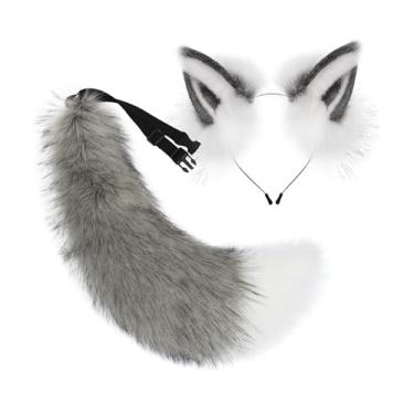 Imagem de Fiocias Conjunto de Faixa de Cabeça E Cauda Fofo para Shows de Anime, Bailes de Máscaras de Aniversário, Carnaval, Branco Cinza