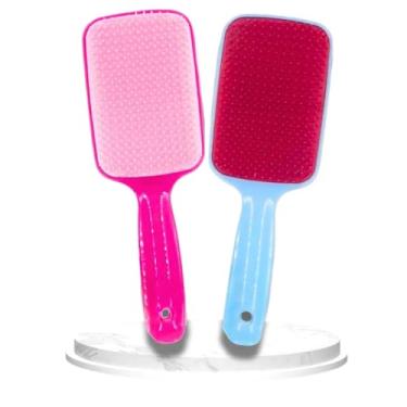 Imagem de Kit 2 Escovas Raquete Mágica para Cabelo Desembaraçadora Flex Macia para Pentear Pente Fashion(PINK/AZUL BEBÊ)