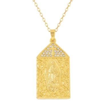 Imagem de Dreuyet Colar de Virgem Maria, presente católico para mulheres, banhado a ouro 18K, Virgem de Guadalupe, pingente de amuleto Mãe Maria Nekclace cristal de strass Nossa Senhora de Guadalupe joia