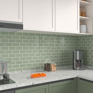 Imagem de CHIHUT 30,5 x 30,5 cm, azulejo de metrô verde, 6 folhas, retangular, para fogão, lareira, adesivo autoadesivo atualizado no backsplash para banheiro, depósito, vinil adesivo de parede