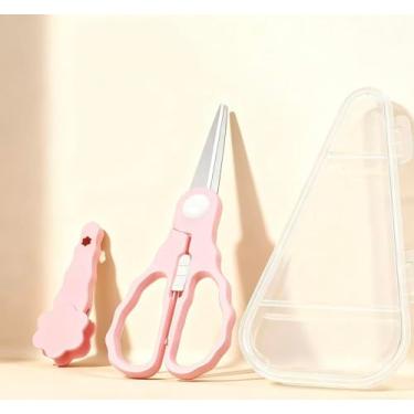 Imagem de OLQW Tesoura Para Comida De Bebê Com Estojo Viagem, Portátil Aço Inoxidável Trava Segurança, Lavável Na Máquina Lavar Louças, Cozinha, Capa Protetora Contra Poeira Cortador Saudável, Rosa