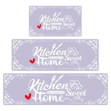 Imagem de XLHOMO Tapetes roxos de cozinha com 3, tapetes de cozinha acolchoados antiderrapantes para piso à prova d'água, tapetes confortáveis e tapetes de chef de fazenda para pia, lavanderia