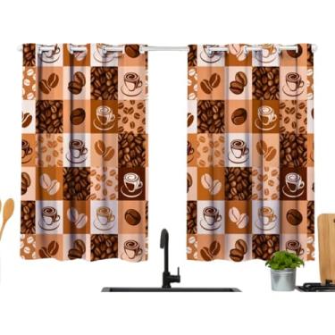 Imagem de Cortina Cozinha Decoração Janela Vitro Balcao 2,00x1,40 Ilhos Pequena Moderna Retro Café Marrom