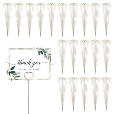 Imagem de 400 peças de palitos de porta-cartões florais de metal de 30 cm, porta-cartões para fotos, buquês, centros de mesa de casamento, bastão (dourado)