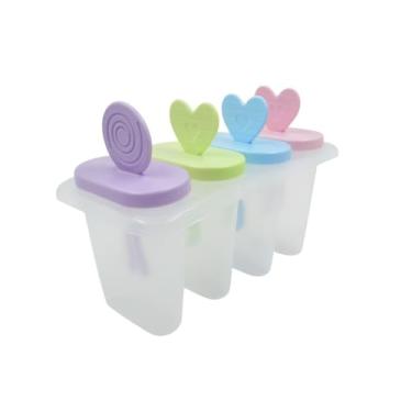 Imagem de Forma Picolé 4 Moldes Coloridos Plástico Livre de BPA Formato Coração Espiral Sorvetes Caseiros Diversão