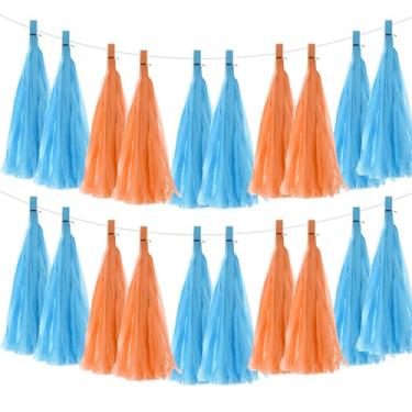 Imagem de 20 peças de faixa de guirlanda de borla laranja azul escuro com corda de papel de seda borlas kits faça você mesmo para aniversário, casamento, festa de aniversário
