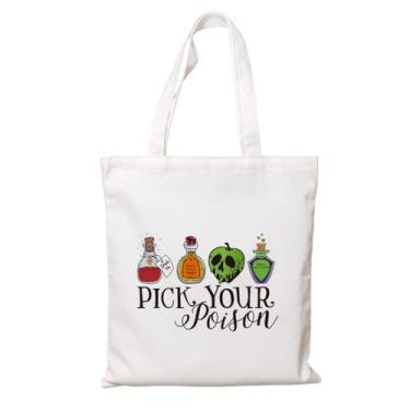 Imagem de Bolsa de presente para mulheres e meninas, escolha seu veneno, sacolas gráficas reutilizáveis para professoras, sacolas de algodão de pano reutilizáveis para compras de mercearia, sacola de lona para