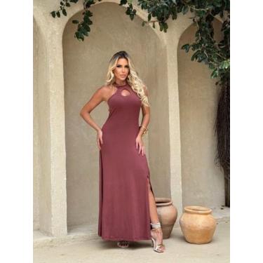Imagem de Vestido Longo Decote Gota Chocker - luh may, Marrom, M