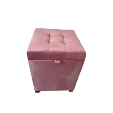 Imagem de Puff Baú Quadrado 1 Lugar Em Mdf Em Suede Puff Sala Banco Pufe Banquetas(Polipropileno em L,Rosa Claro)