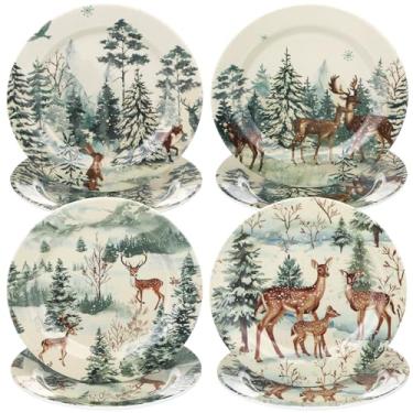 Imagem de Gandeer 8 peças de pratos de salada de melamina de Natal para inverno, pratos de sobremesa, desenhos variados, pratos de Natal, conjunto de louça para festa de aniversário, aperitivo de presente (25