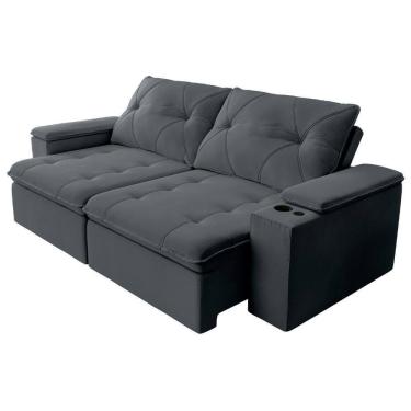 Imagem de Sofá Retrátil E Reclinável 4 Lugares 2,52m C/ Porta Copos Entrada Usb Veludo San Diego Cinza