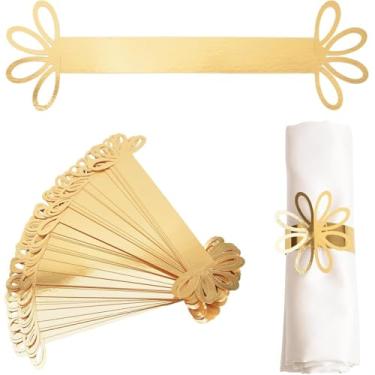 Imagem de 10 anéis de guardanapo de flor dourada - anéis de guardanapo de papel para decoração de mesa de mesa de jantar de casamento, celebração, mesa