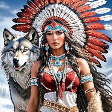 Imagem de Kits de pintura de diamante para adultos Indiana Beauty Wolf, kits de arte de diamante de formato especial 5D para iniciantes, pintura de strass de cristal para decoração de parede de casa, 30 x 30 cm