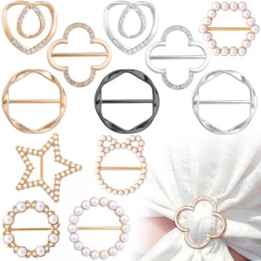 Imagem de BEIQIYA 12 peças de clipes de gravata para mulheres, clipe de anel de cachecol de seda de metal, strass, roupas de canto com nó, fecho de botão para cachecóis, chapéus, laços, camisas, jaquetas