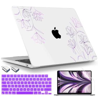 Imagem de TWOLSKOO Capa para MacBook Air de 15 polegadas versão 2025 2024 2023 M4 A3241 M3 A3114 M2 A2941, capa rígida de plástico, protetor de tela, capa de teclado e adaptador tipo C, floral gravado2
