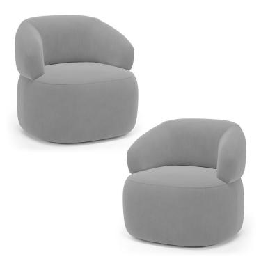 Imagem de Kit 02 Poltronas Orgânicas Giratória Living Glee Veludo Cinza - Desk Design