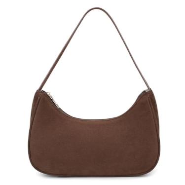 Imagem de Bolsa de ombro moderna para mulheres fofas Hobo Tote Mini Clutch Underarm Purse para uso diário/trabalho/viagem/passeios casuais, Camurça e café