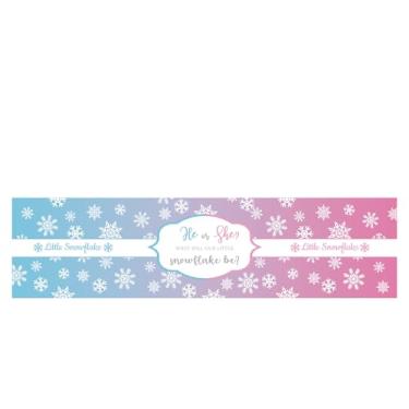 Imagem de 32 peças de etiquetas de garrafa de água reveladas por gênero de floco de neve, adesivos de garrafa de água para ele ou ela do país das maravilhas de inverno, envoltórios rosa ou azuis para chá de