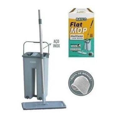 Imagem de Mop Flat Balde 6 Litros Com 2 Refis Com Cabo Extensível Inox Cor Verde