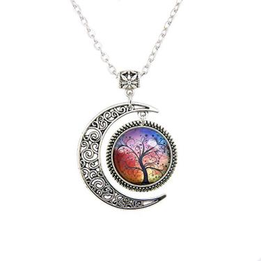 Imagem de Linda estação DIY colorido vida de árvore pingente lua colar vida de árvore joias 22 polegadas, Metal Vidro