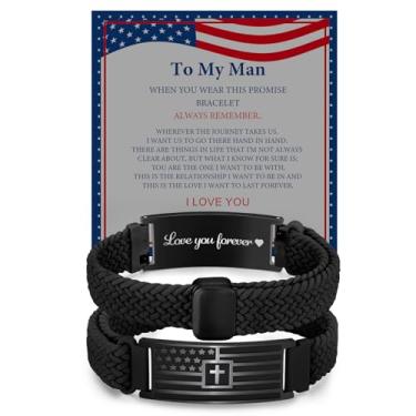 Imagem de VNOX Pulseira com cruz e verso da Bíblia da bandeira americana para homens, adolescentes, crianças, joias, religiosas, ideias de presente de aniversário para homens, Páscoa, Dia dos Namorados, batismo