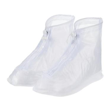 Imagem de HARFINGTON Capa impermeável para sapatos XXL (EUA 8) antiderrapante PVC reutilizável galochas protetores de sapato de chuva com zíper para homens mulheres chuvoso ao ar livre, branco