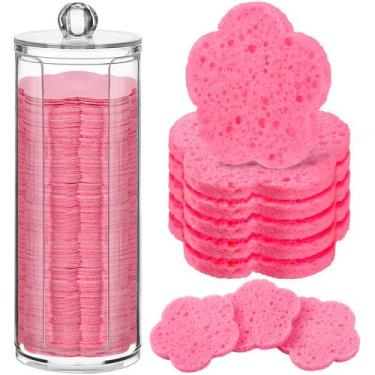 Imagem de Esponjas faciais comprimidas Sieral 120 unidades com recipiente rosa