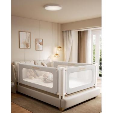 Imagem de Corrimão de cama ONEYA BABY Grey 152x71cm Protetor de segurança ajustá