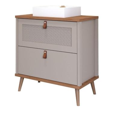Imagem de Armário De Banheiro 60Cm Mdf Cappuccino Porta Gaveta C/ Cuba