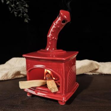 Imagem de MOUGIGI Suporte de cerâmica vermelha Palo Santo – Queimador de incenso moderno para ioga e meditação – apanhador de cinzas para palitos de madeira e sálvia – Tigela de borrão versátil e queimador de