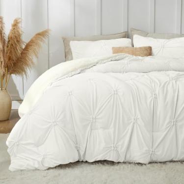 Imagem de BEDELITE Conjunto de edredom solteiro fofo Pintuck – Conjunto de edredom branco sherpa super macio para cama de solteiro, conjunto de cama quente de luxo para o inverno, 2 peças (1 edredom, 1 fronha)
