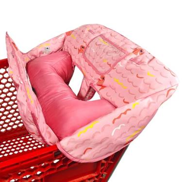 Imagem de Almofada macia anexada 2 em 1 para carrinho de compras e capa de cadeira alta para bebês, capa de carrinho acolchoada de algodão, estilo dobrável, portátil com bolsa de transporte (peixe rosa)