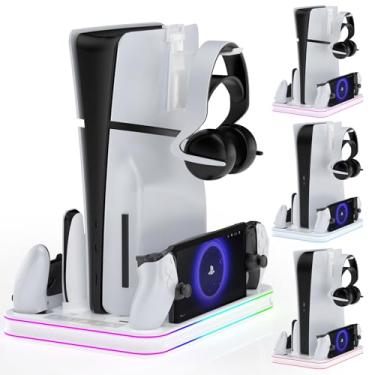 Imagem de PS5/PS5 Slim/PS5 Pro Stand and Cooling Station with RGB Light Controller Charging Station for PS5, Charging Dock for PS Portal P5/P5 Slim/P5 Pro Accessory with 3 Level Cooling Fan