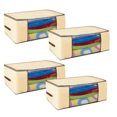 Imagem de Caixa Organizadora de guarda roupa/Edredom/lençol/sapatos/coberta 45x45x20cm (Kit com 4 Creme)