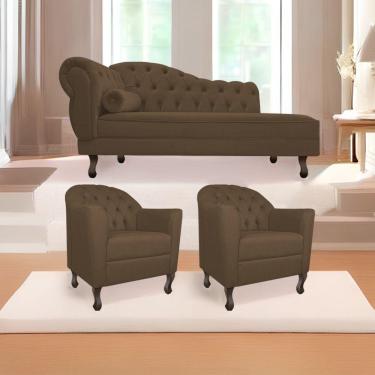 Imagem de Kit Diva Recamier Diana 185Cm Lado Direito E 02 Poltronas Julia Suede - Doce Sonho Móveis Marrom